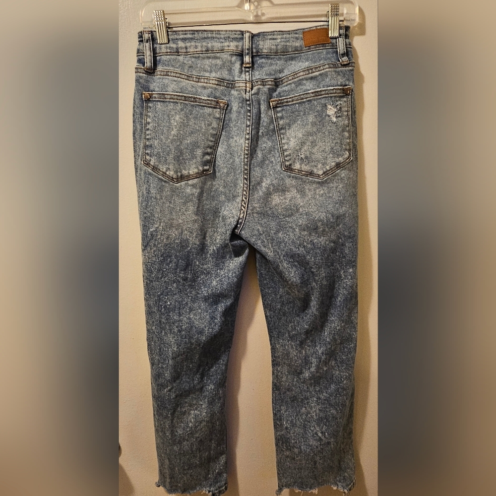 Judy Blue Jeans Blue Denim Cropped Bootcut Distressed Stretch Women's Size 7/28 - Picture 6 of 13